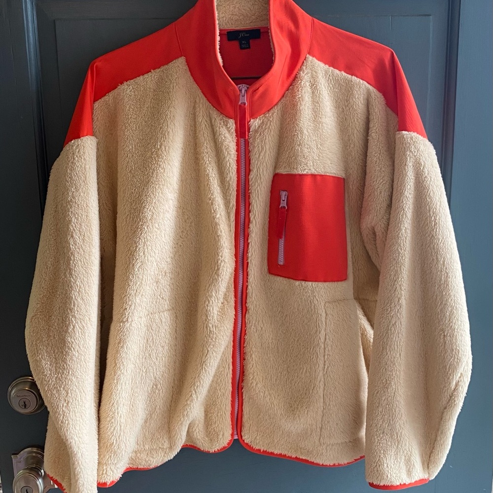 J. Crew Orange and Cream Fleece Jacket Women’s XL NWOT